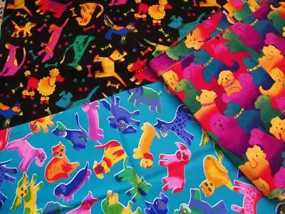 Vintage Dog Print Cotton Quilt Fabric Multicolor 1-1/2 Yd + Smaller Cuts Scrap L • $24