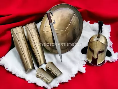 Medieval 300 King Spartan Costume Damage Spartan Helmet Spartan Leg Greaves Set • $491.85