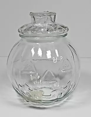 Libbey Glass Jack O Lantern Vintage Pumpkin Candy Jar With Lid Halloween • $15.99