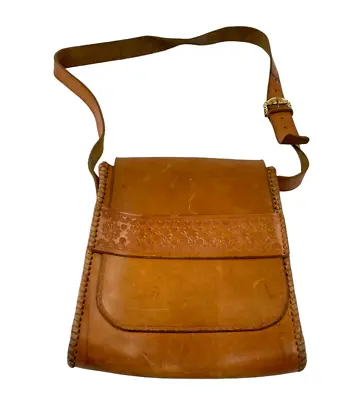 Vintage Handmade Tooled Leather Messenger Bag With Hallmark Stamp • $49.99