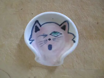 Vintage Yawning Cat Face Spoon Rest Handmade Signed VGC • $9.45