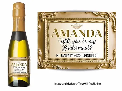 PERSONALISED Gold / Gold MINI Champagne Wine Bottle Labels Wedding Hen Birthday • £3.50