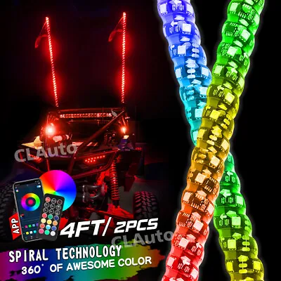 2pcs 4ft Spiral LED Whips Antenna Light Bar For Jeep Wrangler TJ JK JL UTV ATV • $99.66