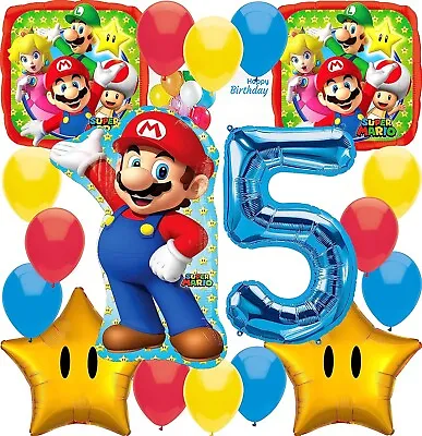 Anagram Super Mario Bros Birthday Party Foil Balloon Bouquet Set 5th Birthday • $20.99