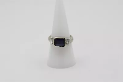 Vintage 14k White Gold Diamond And Amethyst Ring Sz 7.75 0.12 Cttw • $650