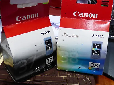 Canon Ink Cartridges  PG-37 Black + 38 Colour - Pixma MP220 IP1800 • £18