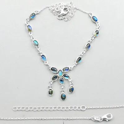 Handmade 14.56cts Natural Blue Labradorite 925 Silver Necklace Jewelry U11560 • £15.95