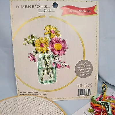 Dimensions Cross Stitch Kit  Flower Mason Jar 72-75344 Open Package • $12.77