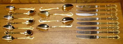 19 Pcs International Silver Gold Tone Spoons & Knives - Golden Rose Tiara (Gold) • $19.99