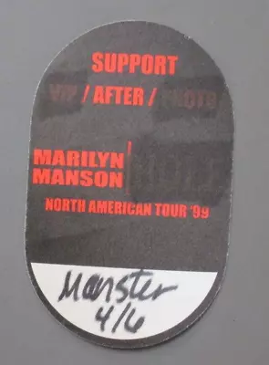 Marilyn Manson Satin Cloth Backstage Pass Sticker N. America '99 OVAL AUTHENTIC! • $19.99