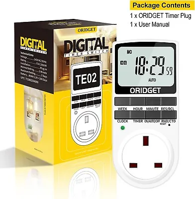 £16.31 • Buy ORIDGET Digital Electrical Timer Plug Socket With 18 On-Off Programs, Countdown