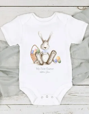 £8.99 • Buy Personalised Grey Bunny First Easter L Babygrow L Bodysuit L Vest L