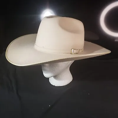 Vintage Bailey 6X  Cowboy Hat 7 1/8 Off White Made In USA Silver Gold Belt Band • $152