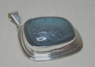 Vintage Mexican Sterling Silver Irredescent Blue Stone Pendant  3210 • $51.16