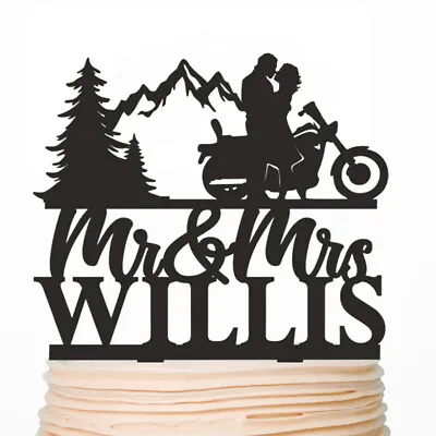 Mountain Wedding Cake Topper Biker Mount Motorcycle Cake Toppers Outdoor Wedding • $8