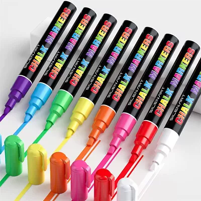 8x Erasable Liquid Chalk Markers Pens For AD Blackboard Black Signs Chalk Board • $12.90