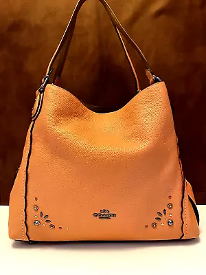 COACH SCALLOPED EDIE 31 LEATHER SHOULDER BAG/HOBO In ORANGE WITH PRAIRIE RIVETS • $149.99