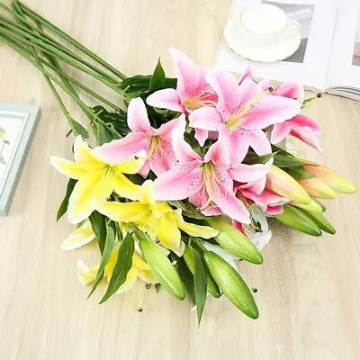 Artificial Lillies Flower Fake Flowers Home Party Wedding Bouquet Decoration • £6.04