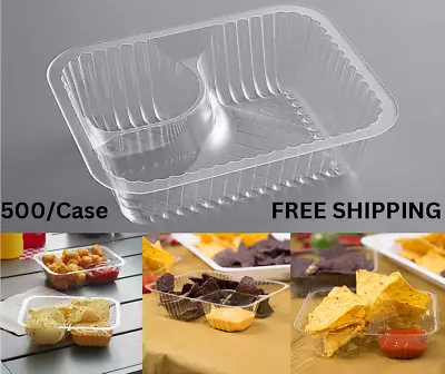 (500 Pack) Bulk Wholesale Small Clear 2 Compartment Plastic Nacho Tray • $51.81