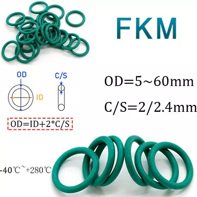 Fluorine Rubber Metric O Ring O-ring FKM Sealing O-rings OD=5mm~60mm C/S=2/2.4mm • £2.46