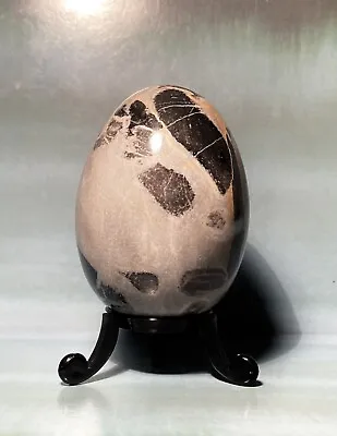 Stunning Vintage Polished Onyx Stone Marble Egg Shades Of Grey + Stand Easter • £8.50