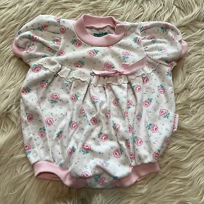 Vintage 80s Healthtex Pink Floral One Piece Romper Jumpsuit Ruffle 0-5 Months • $14.99