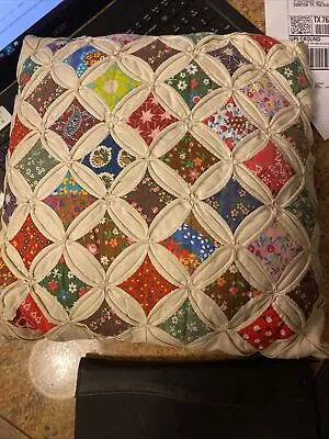 Mid Century 12x12 Quilted Pillow Cushion - True Vintage DOUBlE SIDED • $35