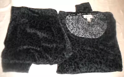 2 PC Pajamas Set Sze L NICOLE MILLER Black Gray Leopard Print PulloverTop Box16 • $10.75