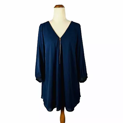 City Chic Women's Blue Long Sleeve Sheer V-Neck Blouse Top Size Medium (18) • $25