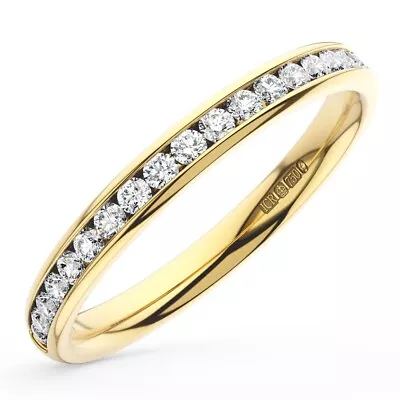 18K Yellow Gold 2.5MM Channel Set 100% Natural Round Diamond Half Eternity Ring • £484.56