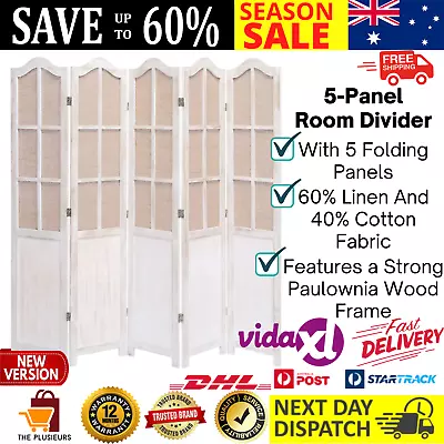 5 Panel Room Separator Vintage Style Wooden Partition Privacy Screen Divider AU • $230.52