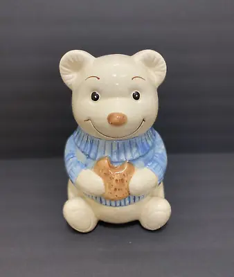 Vintage Teddy Bear In Blue Sweater Cookie Jar Ceramic By Metlox California 11  H • $63