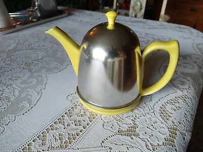 Vintage Hall Yellow Teapot With Insulated Metal Art Deco Cozy  • $32