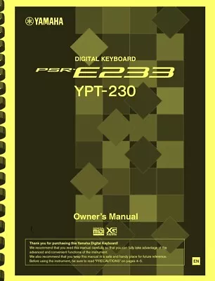 Yamaha PSR-E233 YPT-230 Digital Keyboard OWNER'S MANUAL • $29.04