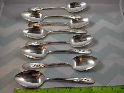 Vintage H & T MFG Co Serving Spoon Set Of 8 Meadow Flower Flatware Holmes Tuttle • $18