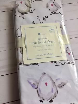 POTTERY BARN KIDS Quinn Organic Cotton Nursery Crib Fitted Sheet Owl Bird Purple • $29.95