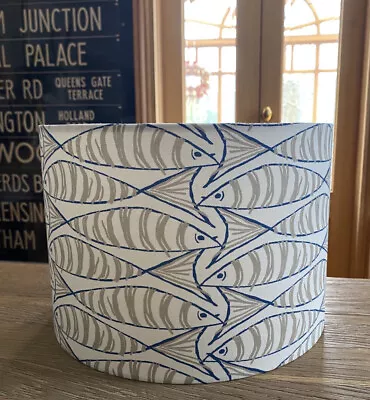 Made To Order Lampshade Coastal Fish Sardine Sprat Fabric Natural Linen / Blue • £29