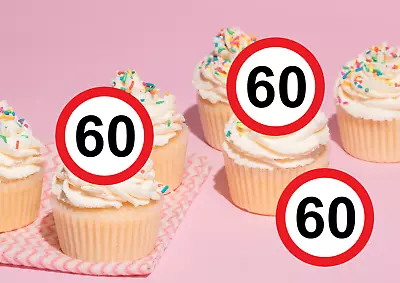 Edible 20 X  Personalised 60TH BIRTHDAY Cupcake Toppers ROAD  Wafer/icing Uncut • £4.80