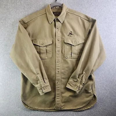 Eddie Bauer Shirt Mens L Beige Felt Thick Flannel Vintage Chamois Cloth Fowl • $28.97