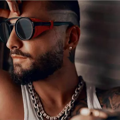 $7.69 • Buy Men's Steampunk Sunglasses With Leather Side Shields Round Retro UV400 Eye Wear