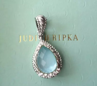 Judith Ripka SS Pear MOP Blue Quartz Teardrop Pendant Enhancer  JR Box/Pch • $149.96