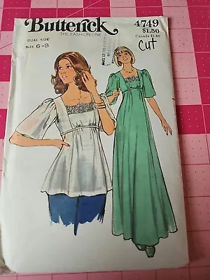 Vintage 70's Butterick Pattern 4749 Maxi Dress Empire Waist Smock Top Size S 6-8 • $9.95