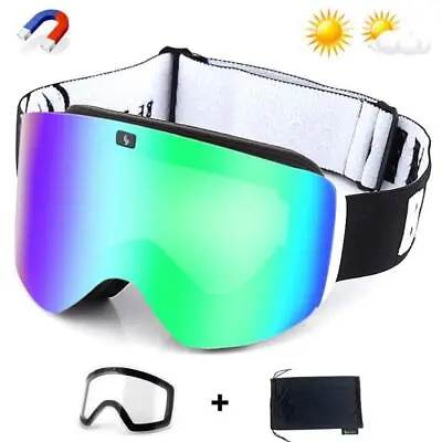 $13.99 • Buy Magnetic Lens Ski Goggles Double Layer Polarized Lens Skiing Anti-fog Snowboard