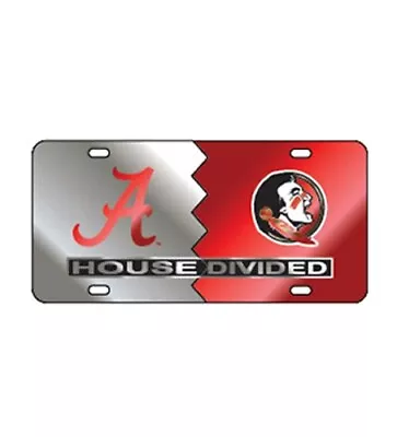 ALABAMA CRIMSON TIDE / FSU SEMINOLES Mirrored House Divided License Plate / Tag • $29.95