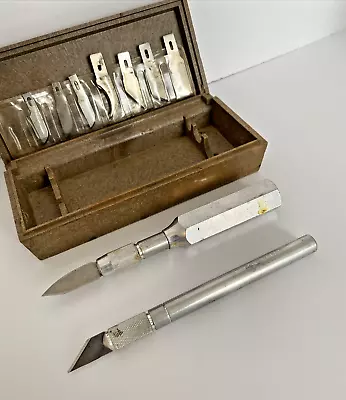 Vintage X-acto Knife Set Box And Blades One Large Steel Handle 9 Extra Carving • $35