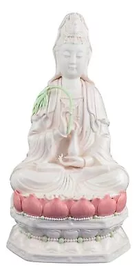 14.5  Fine Porcelain Quan Yin Buddha Sitting On A Lotus Statue Guanyin Kwan... • $138.96