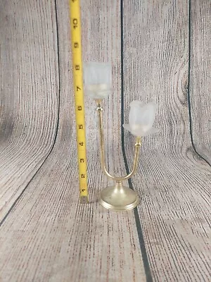 Small Vintage Brass With Frosted Glass Candle Stick Holder • $9.99