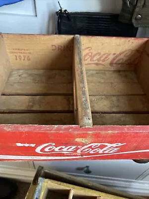 Vintage Coca Cola Soda Wood Crate Red White Paint 24 Pk Bottles Crate- C. 1976 • £43.38