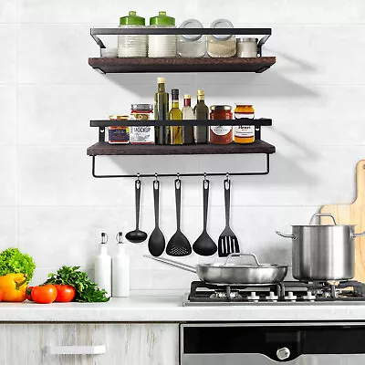 £12.39 • Buy 2 Tiers Rustic Wall Floating Shelf Kitchen Bathroom Wooden Storage Shelving Unit