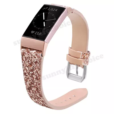 For Fitbit Charge 2 3 4 Leather Replacement Band Watch Strap Glitter Bracelet • $13.99